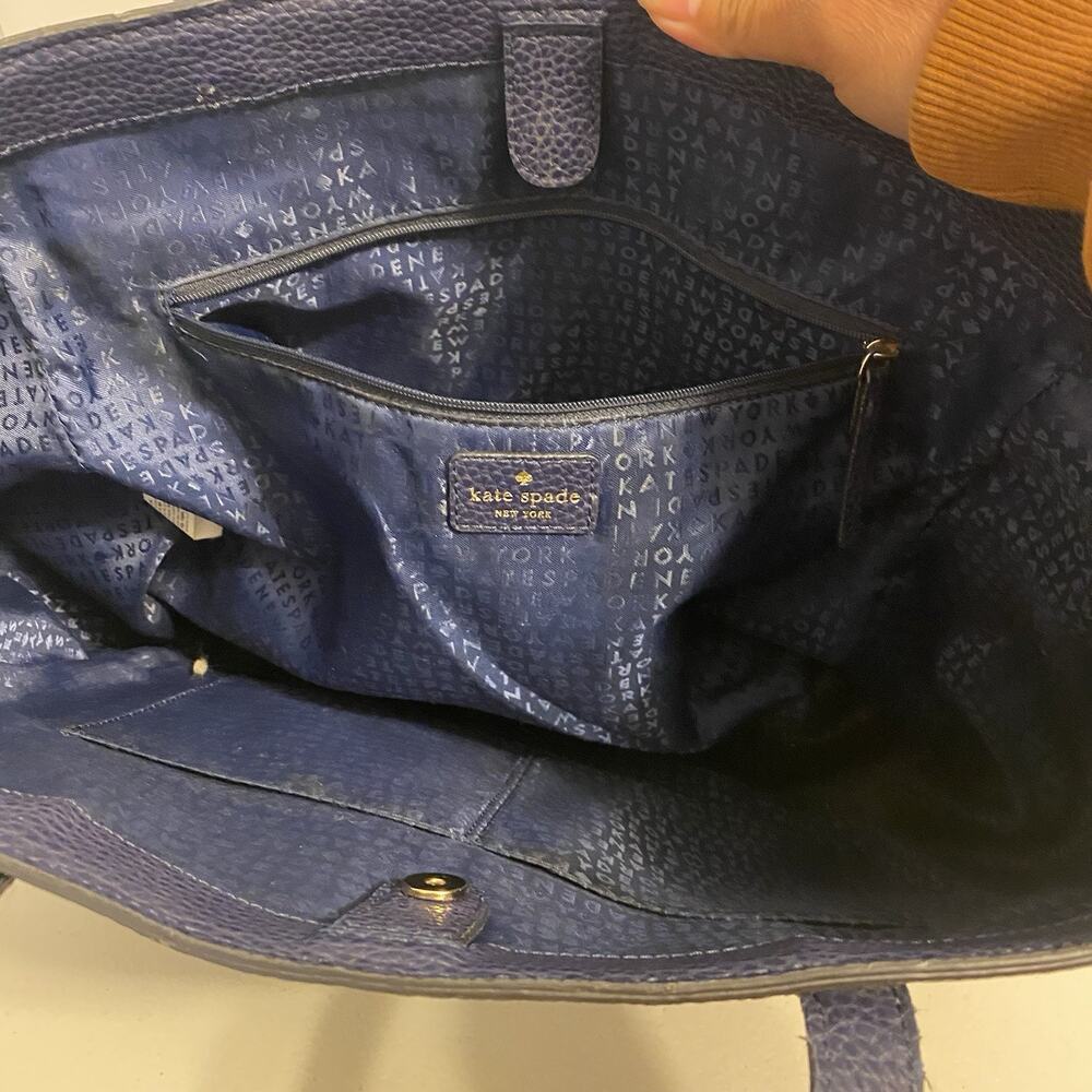 Kate Spade New York Pebble Blue Leather Large Tote Bag Shoulder Bag Purse Boho - Picture 8 of 9